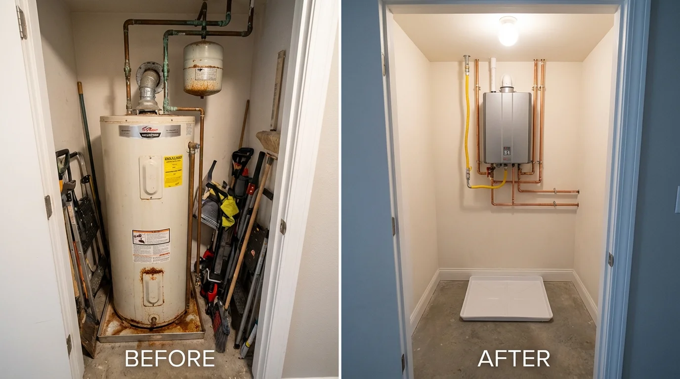Tank water heater versus wall-mounted tankless unit comparison for Rosenberg, TX homeowners