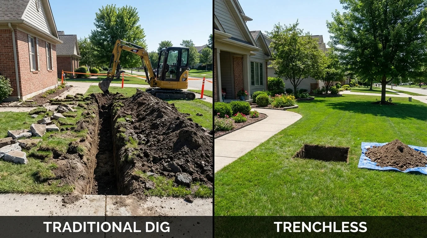 Trenchless sewer repair with minimal yard damage versus traditional excavation in Rosenberg, TX